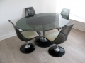 1970s glass, smoked lucite/aluminium dining suite. Chromcraft (USA)