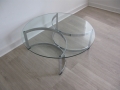 Glass/chromed steel coffee table by William Plunkett